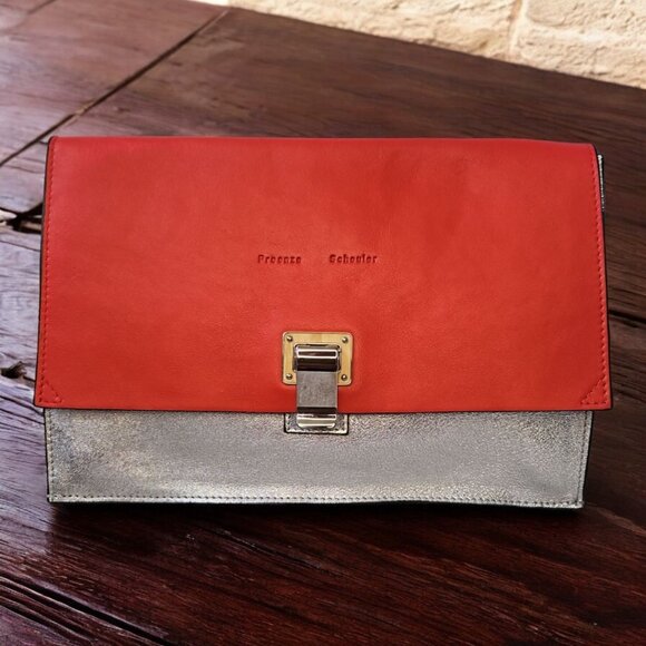 Proenza Schouler Red and Silver Leather Clutch - Picture 1 of 5